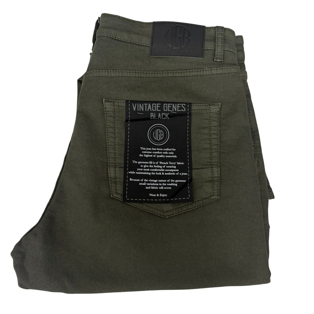 VGB Vintage Genes Black Men's Green Olive Denim Jean Slim Fit Stretch 36W X30L